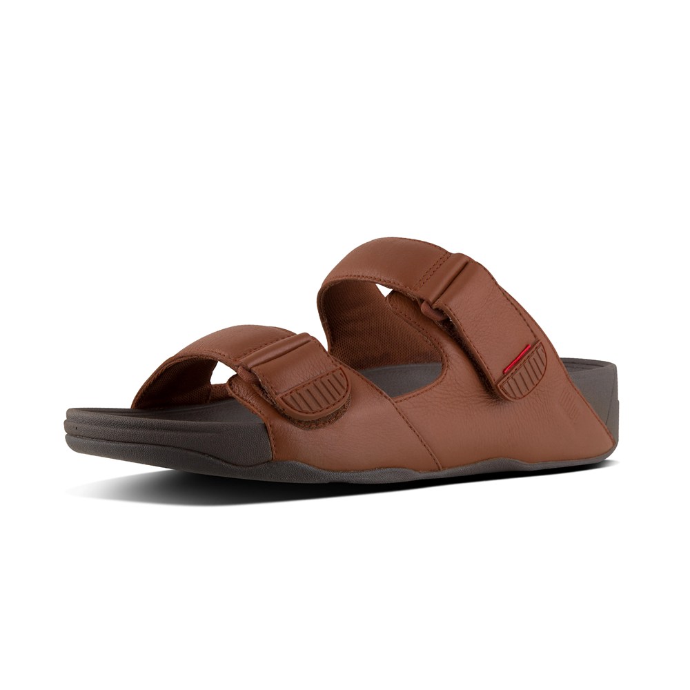 Fitflop Man Slides Brown - Gogh Moc Adjustable Leather - BH2410537